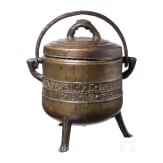 A French lidded bronze cauldron, dated 1682
