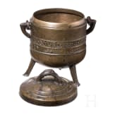 A French lidded bronze cauldron, dated 1682