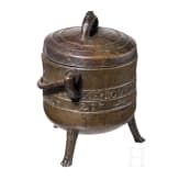 A French lidded bronze cauldron, dated 1682