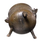 A French lidded bronze cauldron, dated 1682