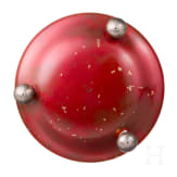 A Russian silver and red lacquer sugar bowl and spoon, St. Petersburg, 1908-17
