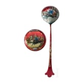 A Russian silver and red lacquer pillbox and tea spoon, Moscow, G. Sbitniev (pillbox), 1908-17