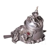 A silver table lighter in the form of a bogatyr&rsquo;s head in the manner of Faberg&eacute;, late 20th century