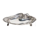 A silver tray with swan and Russian import mark, circa 1910