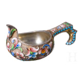A small Russian silver-gilt and cloisonne-enamelled kovsh, Moscow, 1896 - 1908