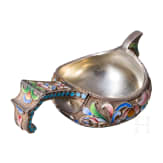 A small Russian silver-gilt and cloisonne-enamelled kovsh, Moscow, 1896 - 1908