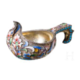 A small Russian silver-gilt and cloisonne-enamelled kovsh, Moscow, Maria Semenova, 1896 - 1905