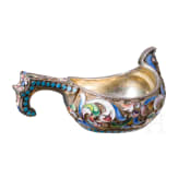 A small Russian silver-gilt and cloisonne-enamelled kovsh, Moscow, Maria Semenova, 1896 - 1905
