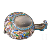 A small Russian silver-gilt and cloisonne-enamelled kovsh, Moscow, Maria Semenova, 1896 - 1905
