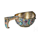 A large Russian silver-gilt and cloisonn&eacute;-enamel kovsh, Moscow, Feodor R&uuml;ckert, 1896-1908