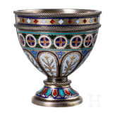 A Russian silver and champlev&eacute;-enamel vodka cup, Moscow, probably Sasikov, circa 1880