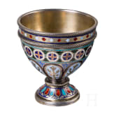 A Russian silver and champlev&eacute;-enamel vodka cup, Moscow, probably Sasikov, circa 1880