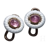 A pair of Russian 14ct gold and translucid-enamel cufflinks, St. Petersburg, 1908-17