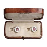 A pair of Russian 14ct gold and translucid-enamel cufflinks, St. Petersburg, 1908-17