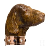 A gold-mounted dog-head shaped agate stone cane handle in the manner of Faberg&eacute;, 20th century
