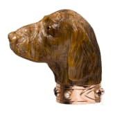 A gold-mounted dog-head shaped agate stone cane handle in the manner of Faberg&eacute;, 20th century