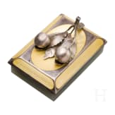 A Russian silver and guilloch&eacute;-enamel mounted nephrite paperweight with cherries, 20th century
