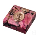 A 14ct gold-mounted rhodonite paperweight showing Tsar Paul I of Russia, 20th century
