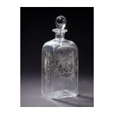 A Russian glass decanter with stopper showing monogram of Catherine II (the Great) of Russia and doublehead-eagle, late 18th century (stopper later)