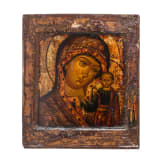 A Russian icon showing the Kazanskaya Mother of God with silver basma, 19th century (icon), Moscow, Ivan Zakharov, 1885 (basma)