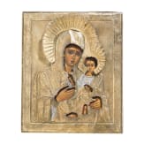 An icon showing the Tikhvinskaya Mother of God with silver-gilt oklad, Russia, circa 1900 (icon), Moscow, 1908-1917 (oklad)