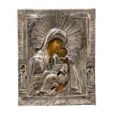 A Russian icon showing the Mother of God (probably of Yaroslavl) with silver oklad, 19th century
