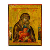 A Russian icon showing the Mother of God (probably of Yaroslavl) with silver oklad, 19th century