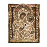 A small Russian icon showing the Tikhvinskaya Mother of God with pearl oklad, 19th century