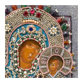 A Russian icon showing the Tikhvinskaya Mother of God with pearl oklad, circa 1800
