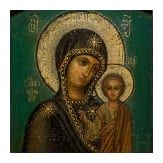 A Russian silver-gilt and cloisonn&eacute;-enamel icon showing the Kazanskaya Mother of God, Moscow, Ivan Khlebnikov, 1908 - 1917