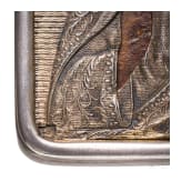 A small Russian icon showing Christ Pantokrator with silver oklad, late 19th century (icon), St. Petersburg, Gratchev, 1908-17 (oklad)
