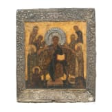 A Russian icon showing the extended Deisis with silver basma, late 17th century