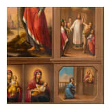 A Russian icon showing Saint Catherine surrounded by twelve images of the Mother of God, 19th century