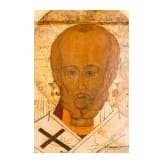 A large Russian icon showing Saint Nicholas of Myra, circa 1600, with overpaintings