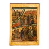 A large Russian icon showing an unusual multiple scene (Last Judgement?), circa 1600 (many areas overpainted)