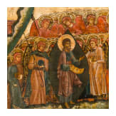 A large Russian icon showing an unusual multiple scene (Last Judgement?), circa 1600 (many areas overpainted)