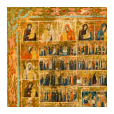 A large Russian menalogical icon with 40 devotional images of the Virgin Mary (year icon), circa 1900