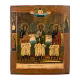 A rare Russian icon showing the three Patriarchs in Paradise, 19th century