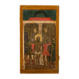 A rare and large Russian icon showing the Flagellation of Christ, circa 1800