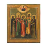 A Russian icon showing Saint Tryphon with four Saints, late 19th century