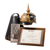 Helm M 1886 f&uuml;r Offiziere mit Tr&auml;gerfoto und zwei Dokumenten