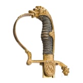 L&ouml;wenkopfs&auml;bel mit goldge&auml;tzter Damastklinge "Cassel 1890 - F. von Trott zu Solz s/l. Reum"