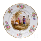 Three porcelain plates, one plate Meissen, circa 1880 (painting later) / two probably Meissen, 19th century