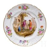 Three porcelain plates, one plate Meissen, circa 1880 (painting later) / two probably Meissen, 19th century