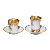 Two porcelain cups with saucers "Schauspielhaus in Berlin" and "Das K&ouml;nigliche Schloss in Berlin", KPM, circa 1840