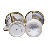 Two porcelain cups with saucers "Schauspielhaus in Berlin" and "Das K&ouml;nigliche Schloss in Berlin", KPM, circa 1840