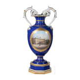 A topographical cobalt-ground amphora vase showing Kaiser Wilhelm Palace, Berlin, KPM, circa 1870/80