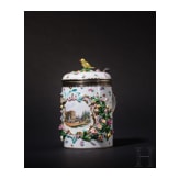 A rare silver-gilt and vermeil porcelain tankard with flowers, birds, insects and a view of Palazzo Pitti in Florence, Meissen, circa 1860