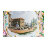A rare silver-gilt and vermeil porcelain tankard with flowers, birds, insects and a view of Palazzo Pitti in Florence, Meissen, circa 1860