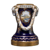 A cobalt blue porcelain candle holder with view of K&ouml;nigstein, Meissen, circa 1880